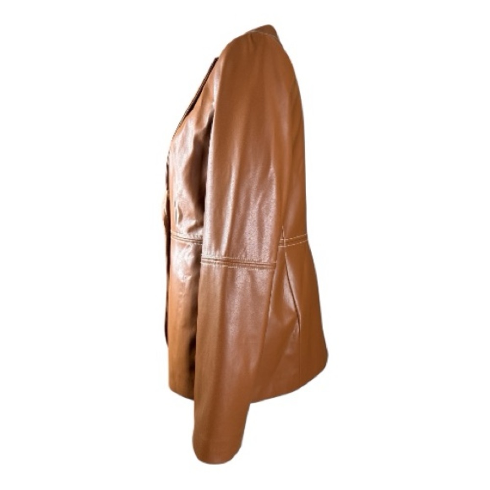 TOMMY HILFIGER Tan One-Button Vegan Leather Blazer, Size 8. - Picture 4 of 13